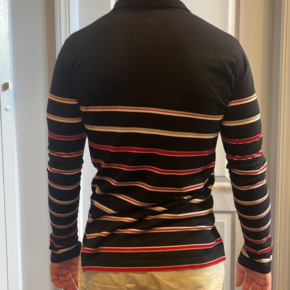 Balenciaga striped long sleeve polo shirt in navy, red, black and tan - small - Picture 2 of 12